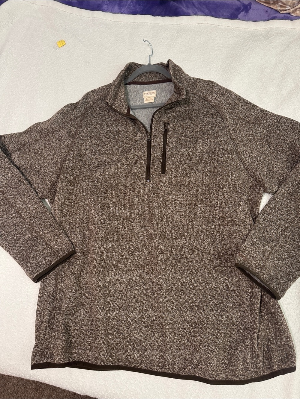 Stetson Men's Brown Heather Quarter-Zip Sweater
